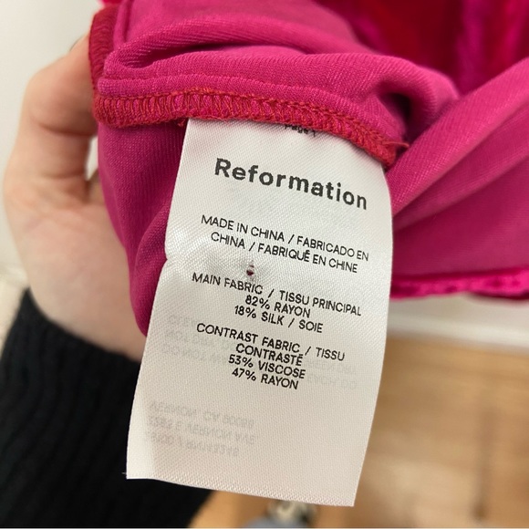 Reformation Lyza Rhubarb Velvet Silk Blend Spaghetti Strap Mini Dress size S - Picture 4 of 5